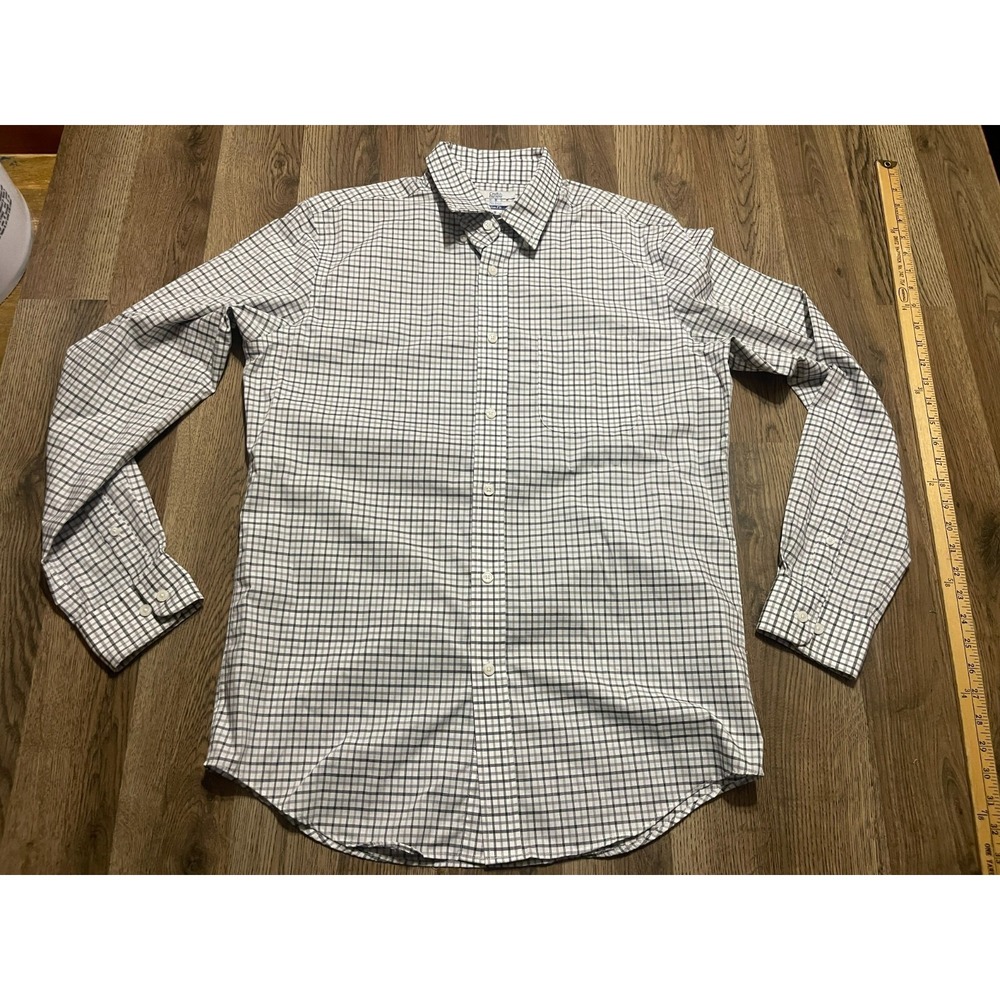 Croft & Barrow Shirt, Men's 15-15.5, 34/35, White Gray, Plaid, Slim Fit No Iron